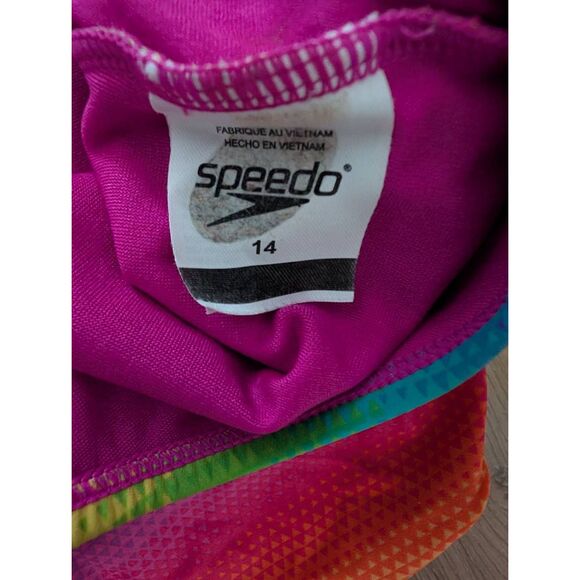 Speedo Girls Racerback One-Piece Swimsuit Size 14 | Rainbow Ombre Competition Tr - Picture 6 of 7